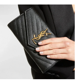 YSL Grain De Poudre Leather Flap Wallet Large