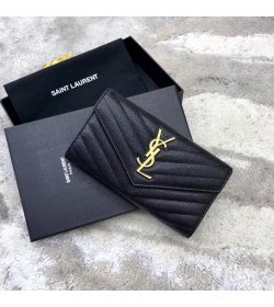 YSL Grain De Poudre Leather Flap Wallet Large