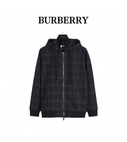 Burb*rry 25FW Check Zip Drawstring Hooded Jacket