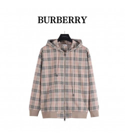 Burb*rry 25FW Check Zip Drawstring Hooded Jacket