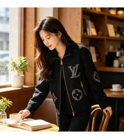 Louis Vuitton Oversized Logo Jacquard Stand Collar Knit Jacket