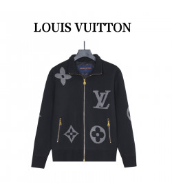 Louis Vuitton Oversized Logo Jacquard Stand Collar Knit Jacket