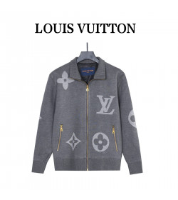 Louis Vuitton Oversized Logo Jacquard Stand Collar Knit Jacket