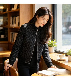 Gucci GG Monogram Jacquard Knit Baseball Collar Jacket