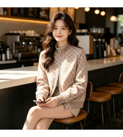 Gucci GG Monogram Jacquard Knit Baseball Collar Jacket