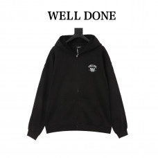 WE11DONE 26SS Distressed W Logo Print Hooded Sweatshirt Jacket