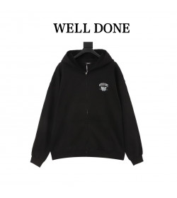 WE11DONE 26SS Distressed W Logo Print Hooded Sweatshirt Jacket