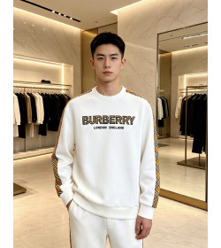 Burb*rry 26SS Check Letter Sleeve Crewneck Sweatshirt