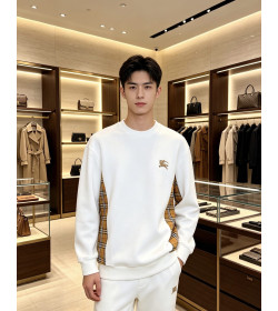 Burb*rry 26SS Equestrian Knight Embroidered Check Hem Crewneck Sweatshirt