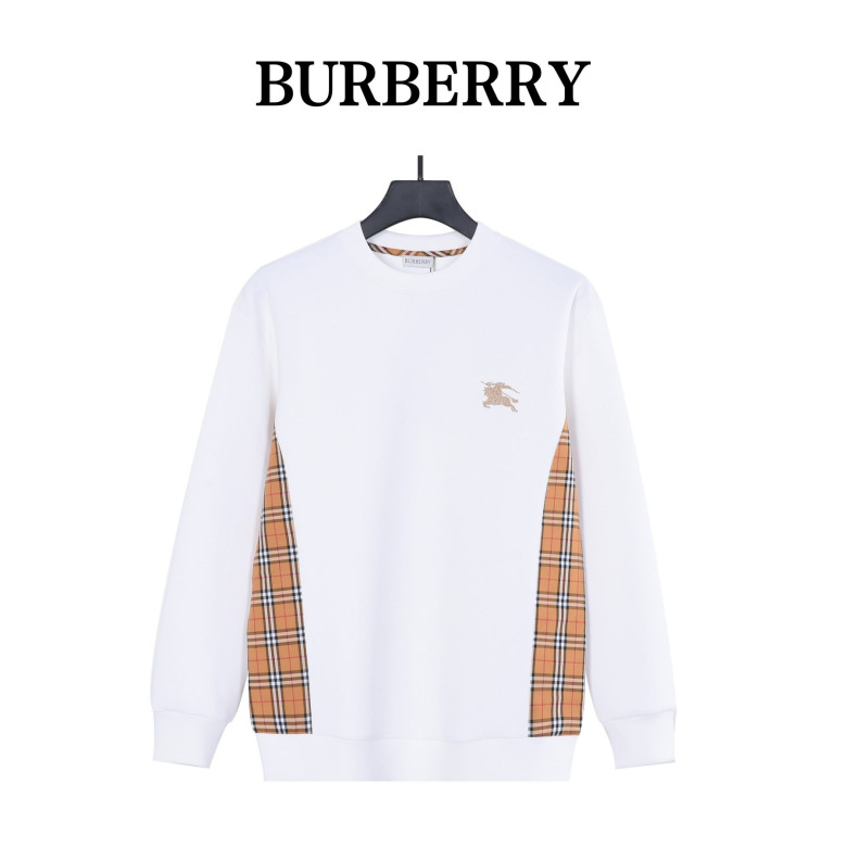 Burb*rry 26SS Equestrian Knight Embroidered Check Hem Crewneck Sweatshirt Burb*rry 26SS Equestrian Knight Embroidered Check Hem Crewneck Sweatshirt