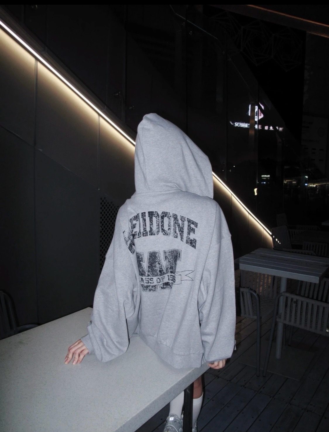 WE11DONE 26SS Distressed W Logo Print Hooded Sweatshirt Jacket