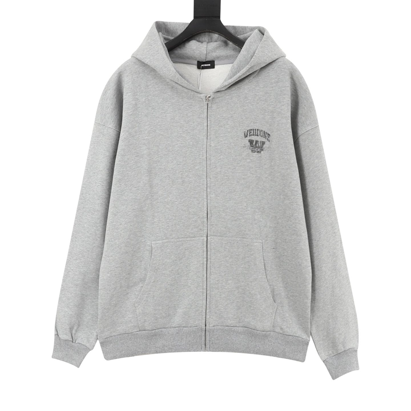 WE11DONE 26SS Distressed W Logo Print Hooded Sweatshirt Jacket