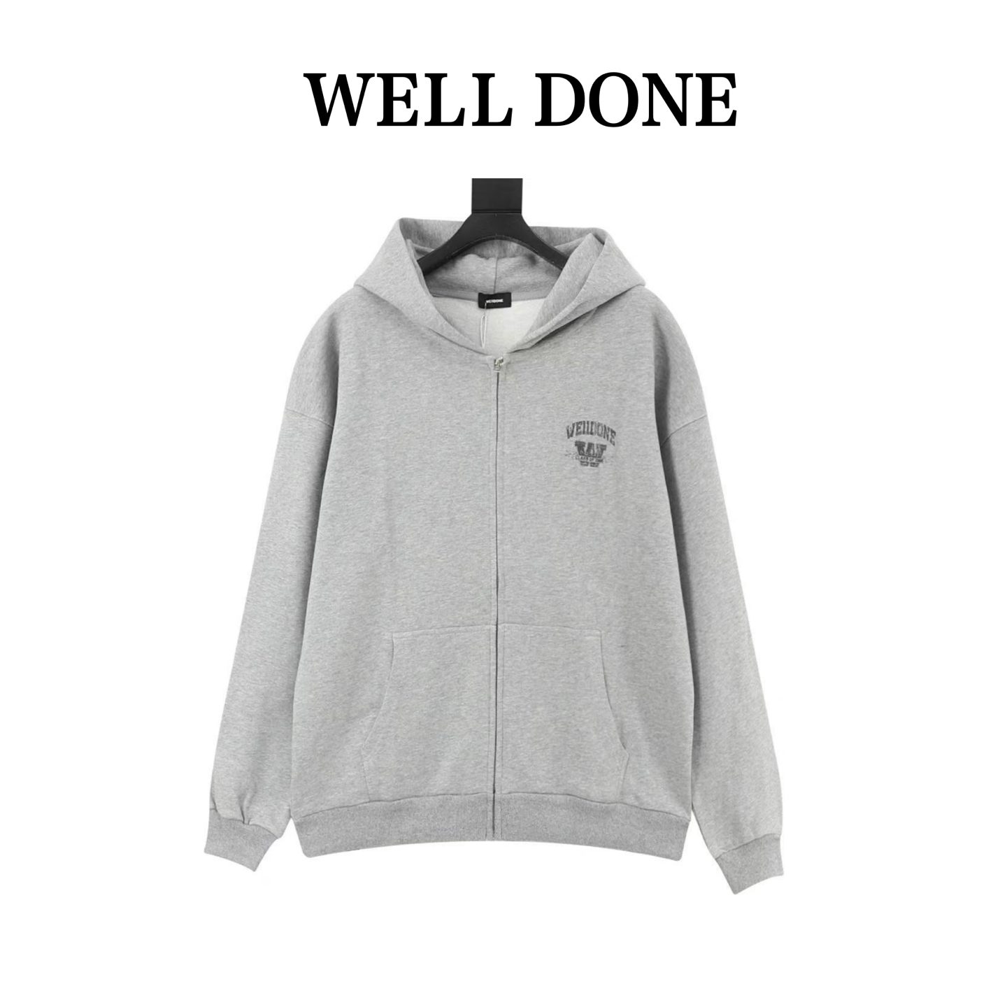 WE11DONE 26SS Distressed W Logo Print Hooded Sweatshirt Jacket