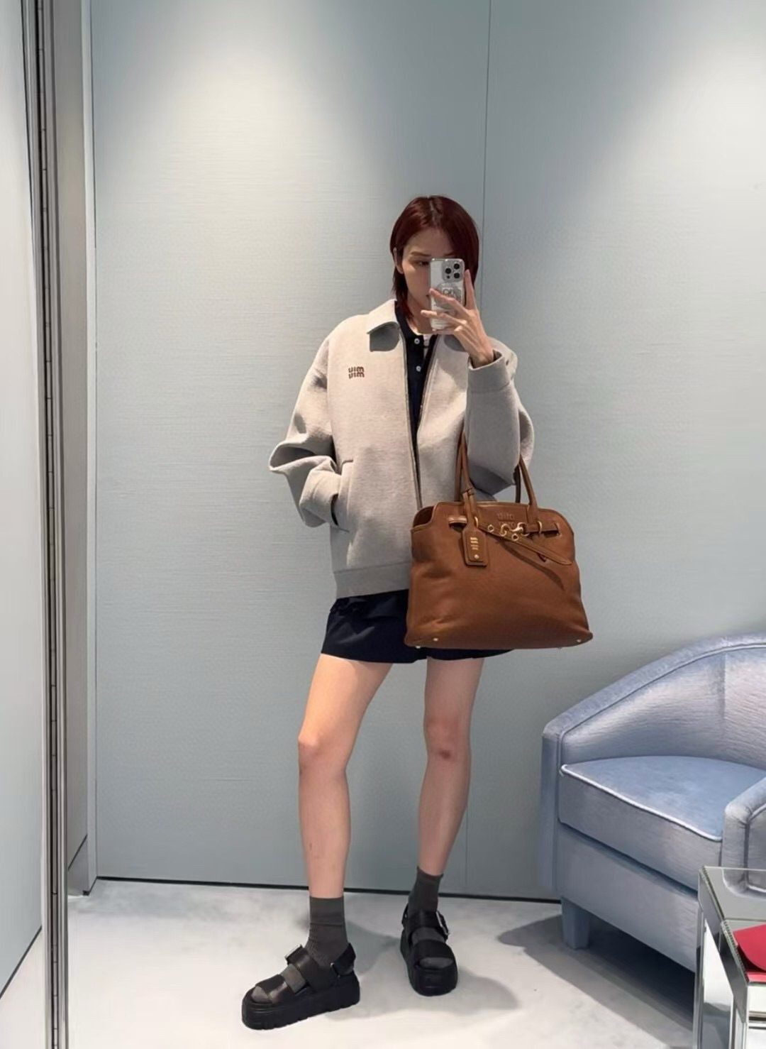 Miu Miu 24SS Heavyweight Plain Knit Collared Jacket