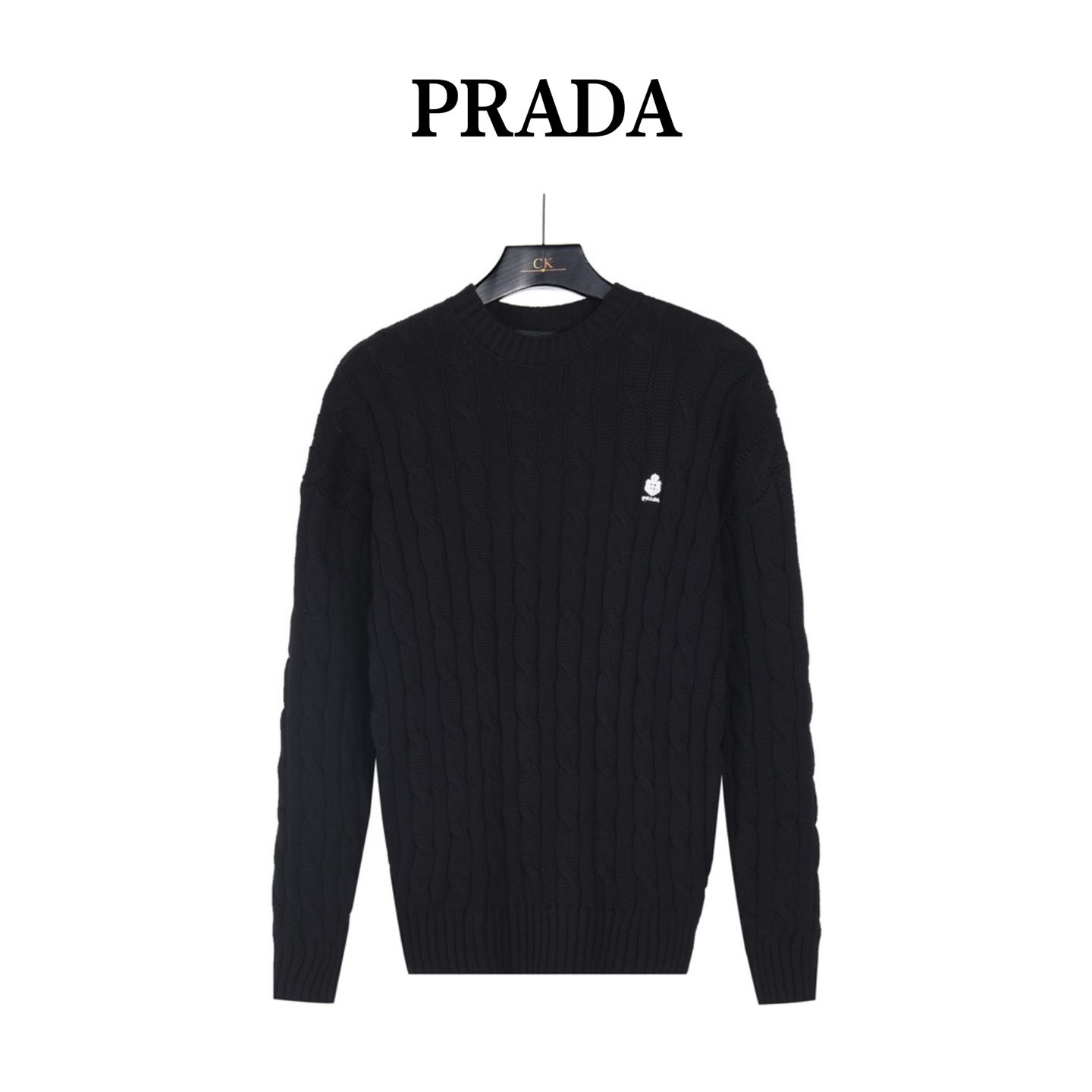 Prada Resort Logo Cable Knit Crewneck Sweater