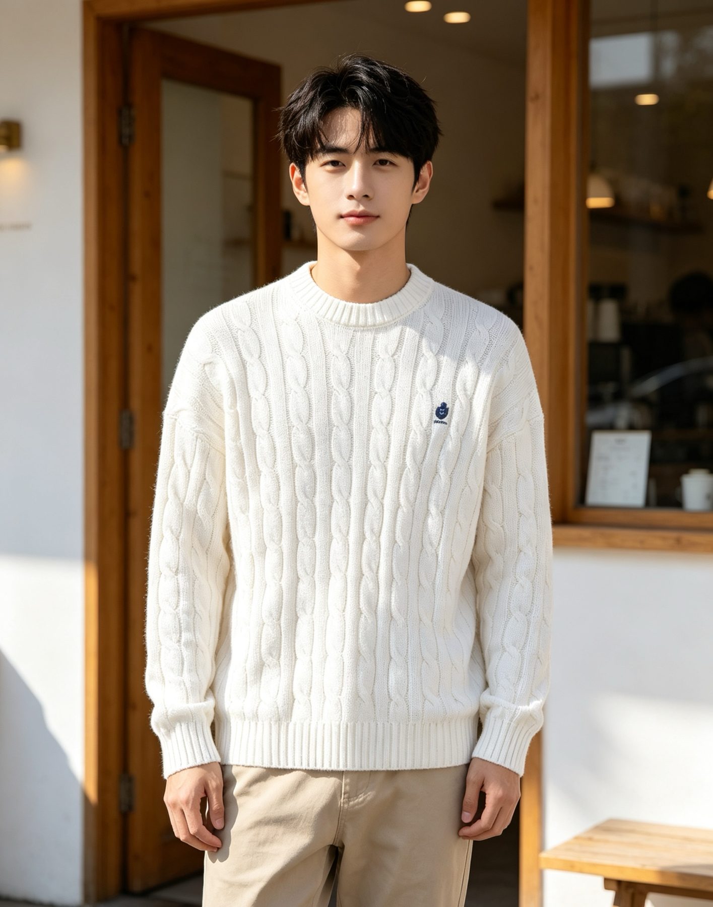 Prada Resort Logo Cable Knit Crewneck Sweater
