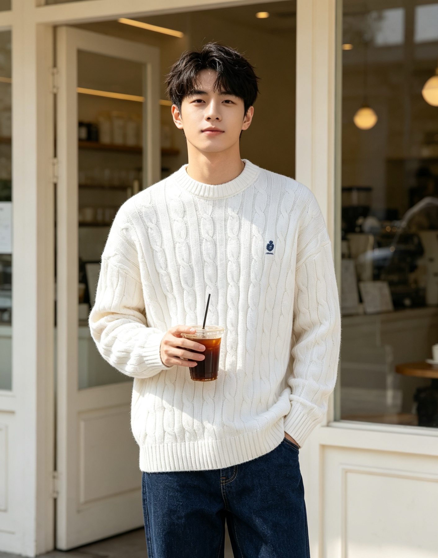 Prada Resort Logo Cable Knit Crewneck Sweater