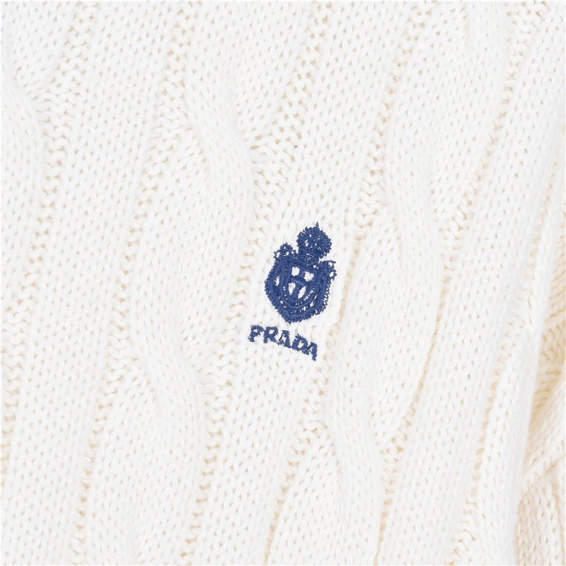 Prada Resort Logo Cable Knit Crewneck Sweater
