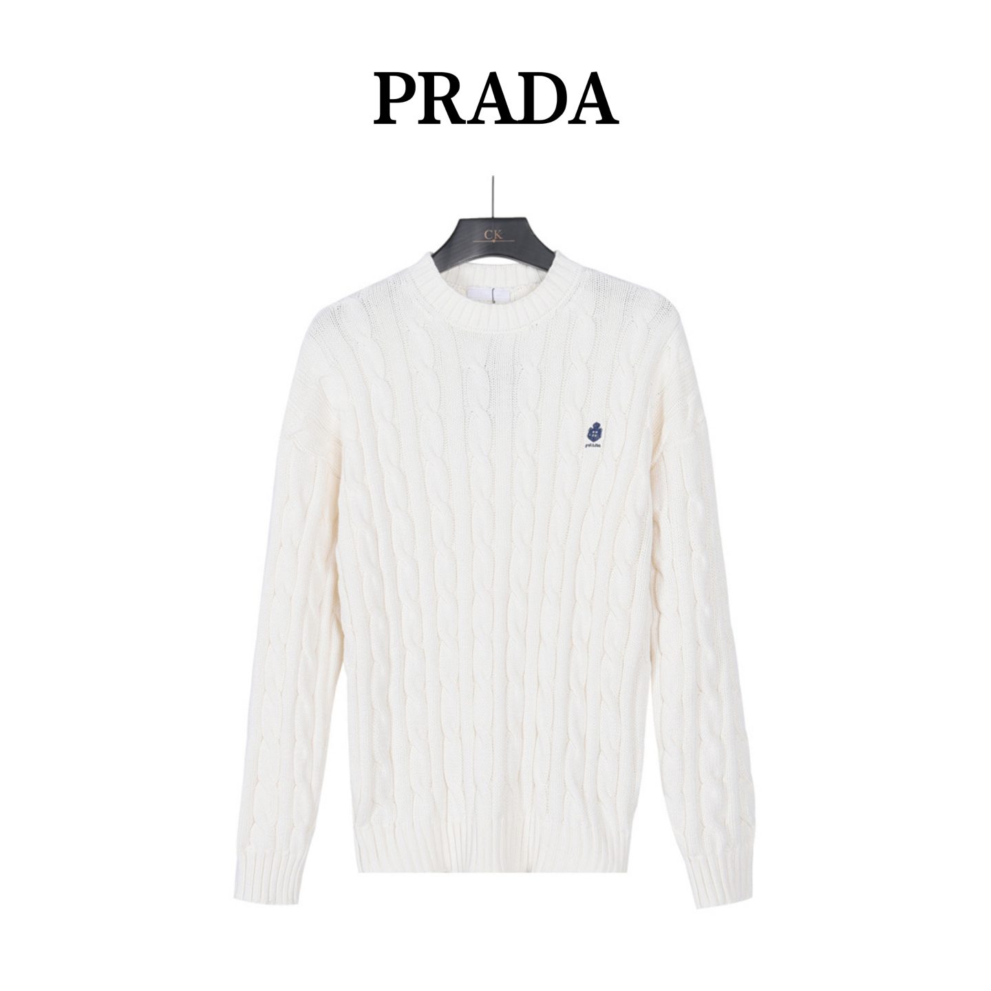 Prada Resort Logo Cable Knit Crewneck Sweater