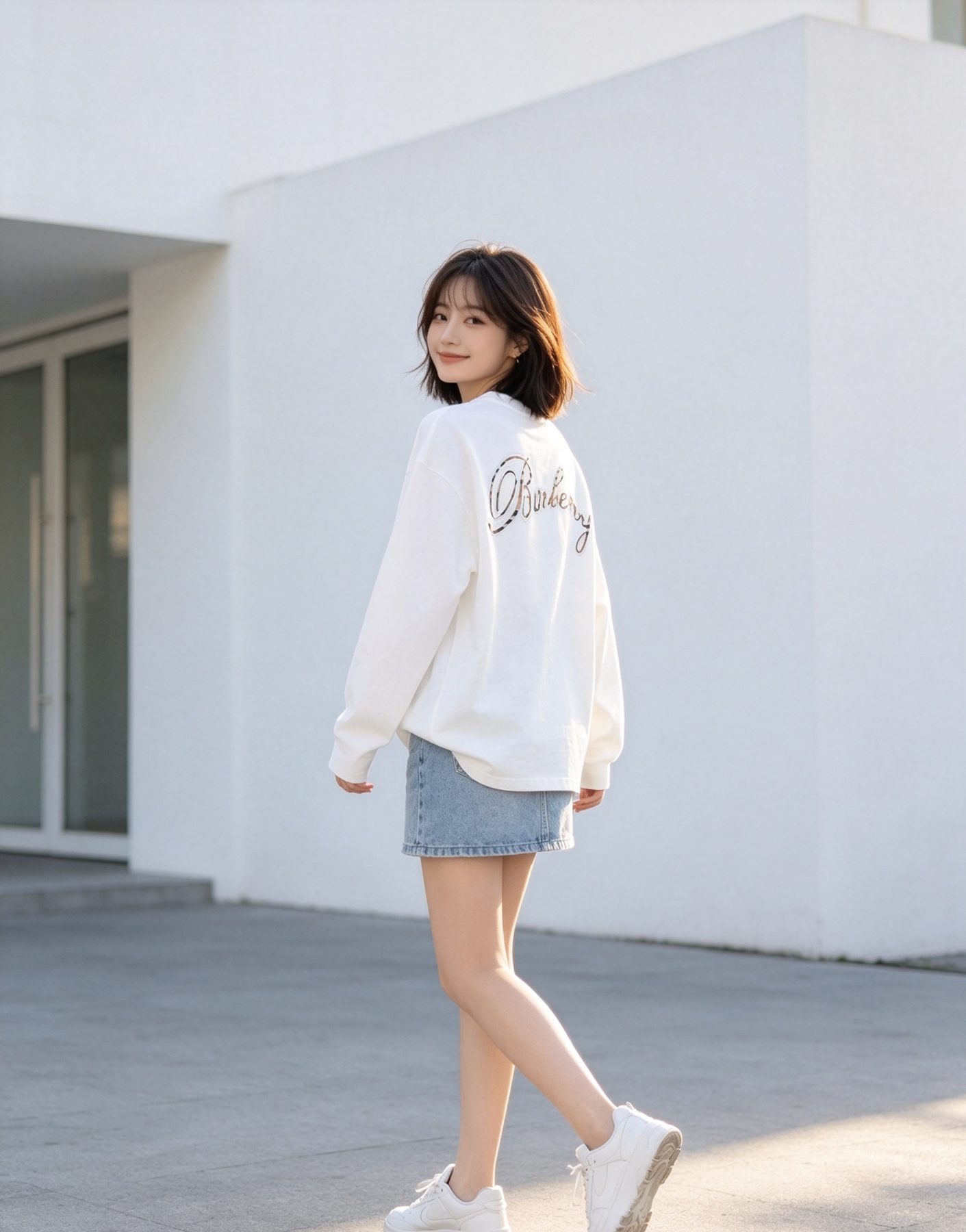 Burberry Embroidered Chest Check Patch Long Sleeve Top