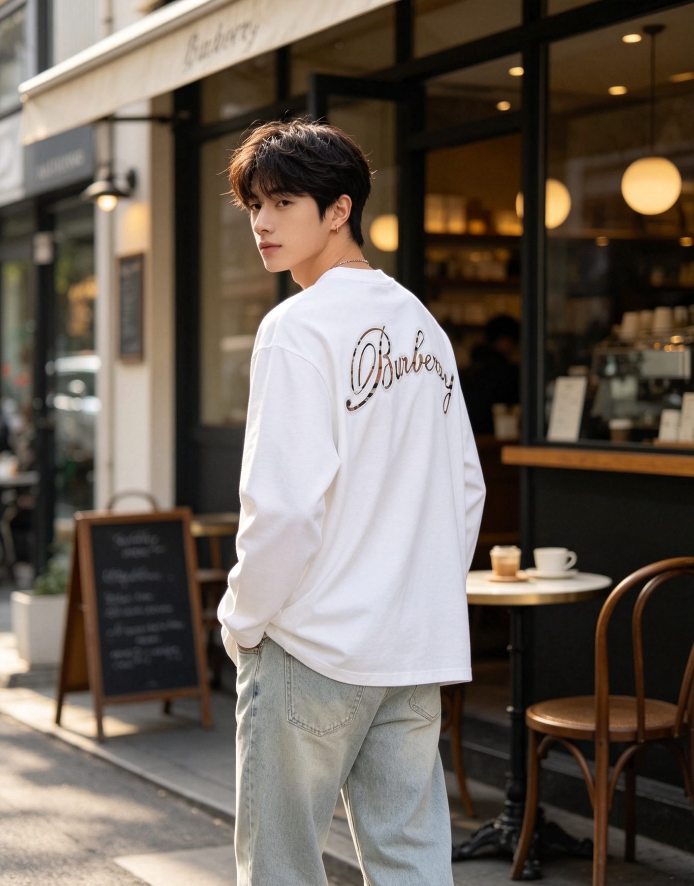 Burberry Embroidered Chest Check Patch Long Sleeve Top