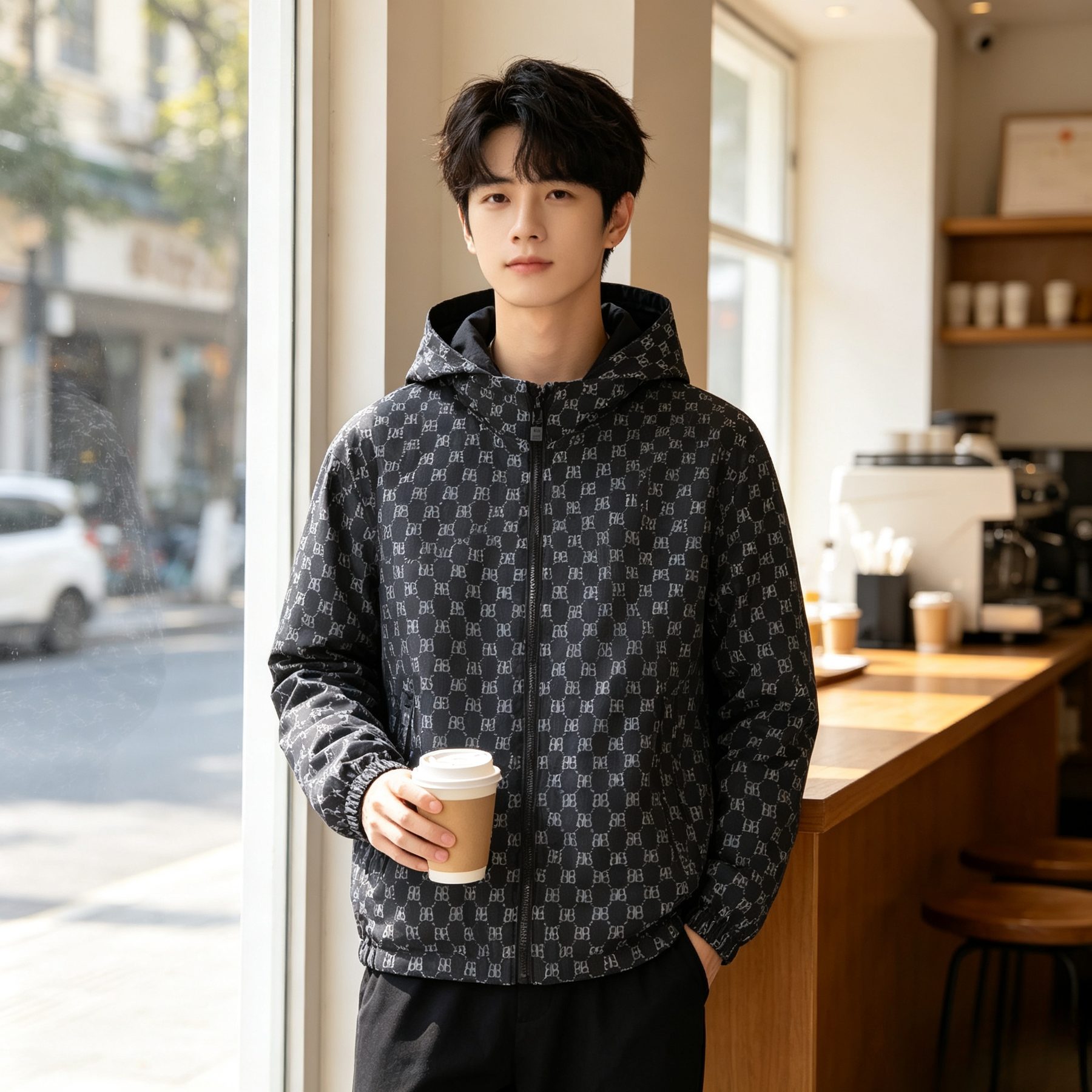 Balenciaga Double B Monogram 3M Embroidered Reversible Hooded Jacket