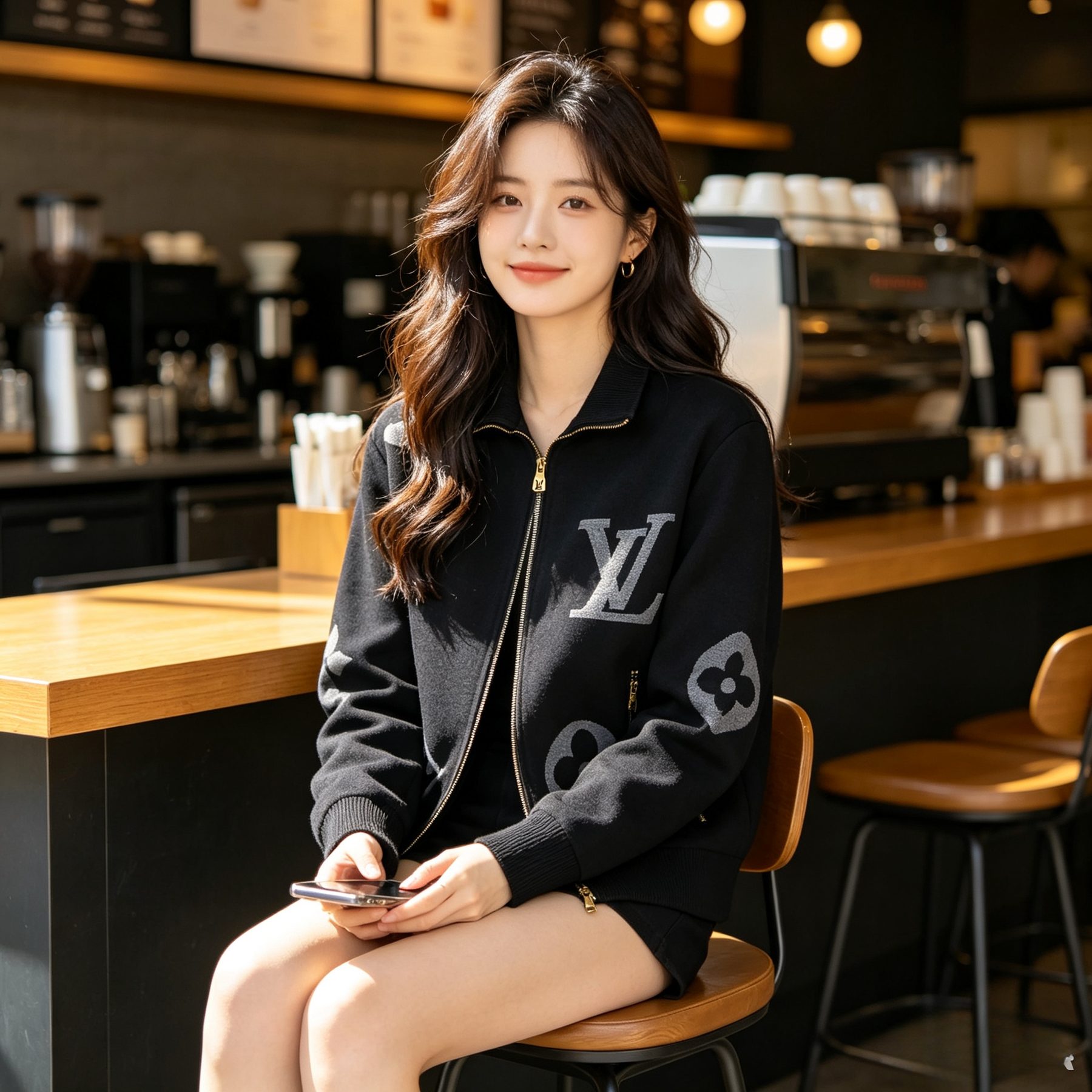 Louis Vuitton Oversized Logo Jacquard Stand Collar Knit Jacket
