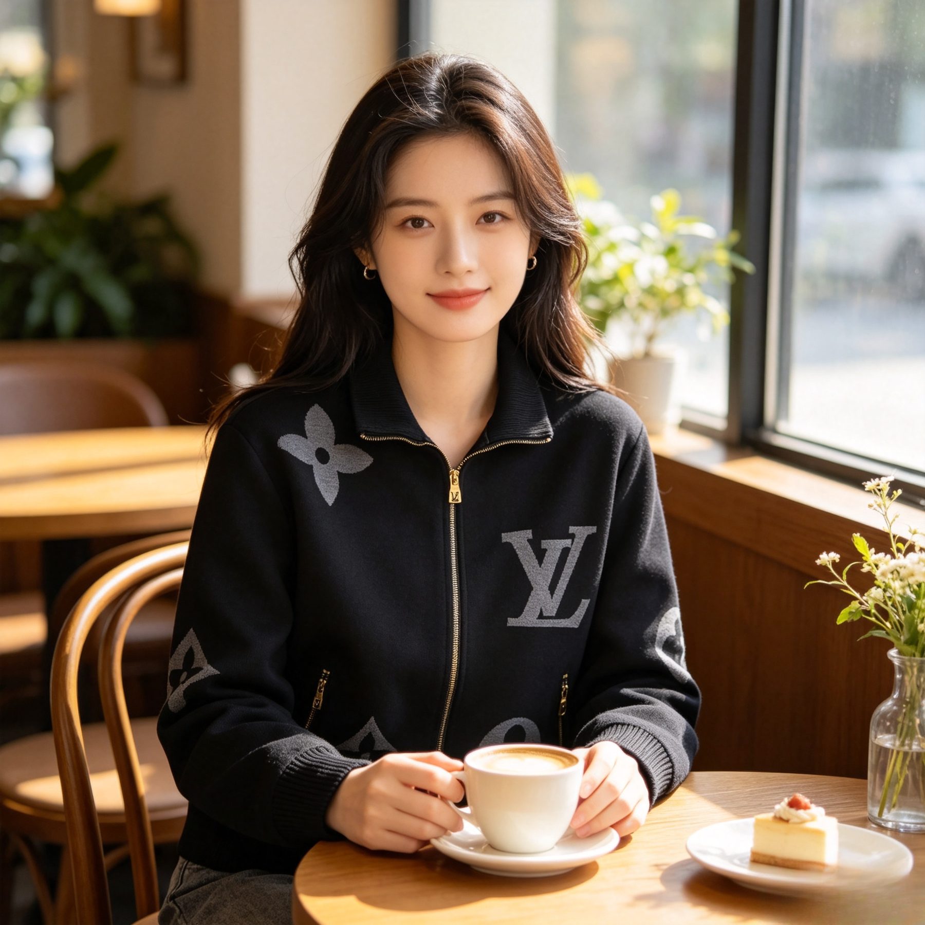Louis Vuitton Oversized Logo Jacquard Stand Collar Knit Jacket