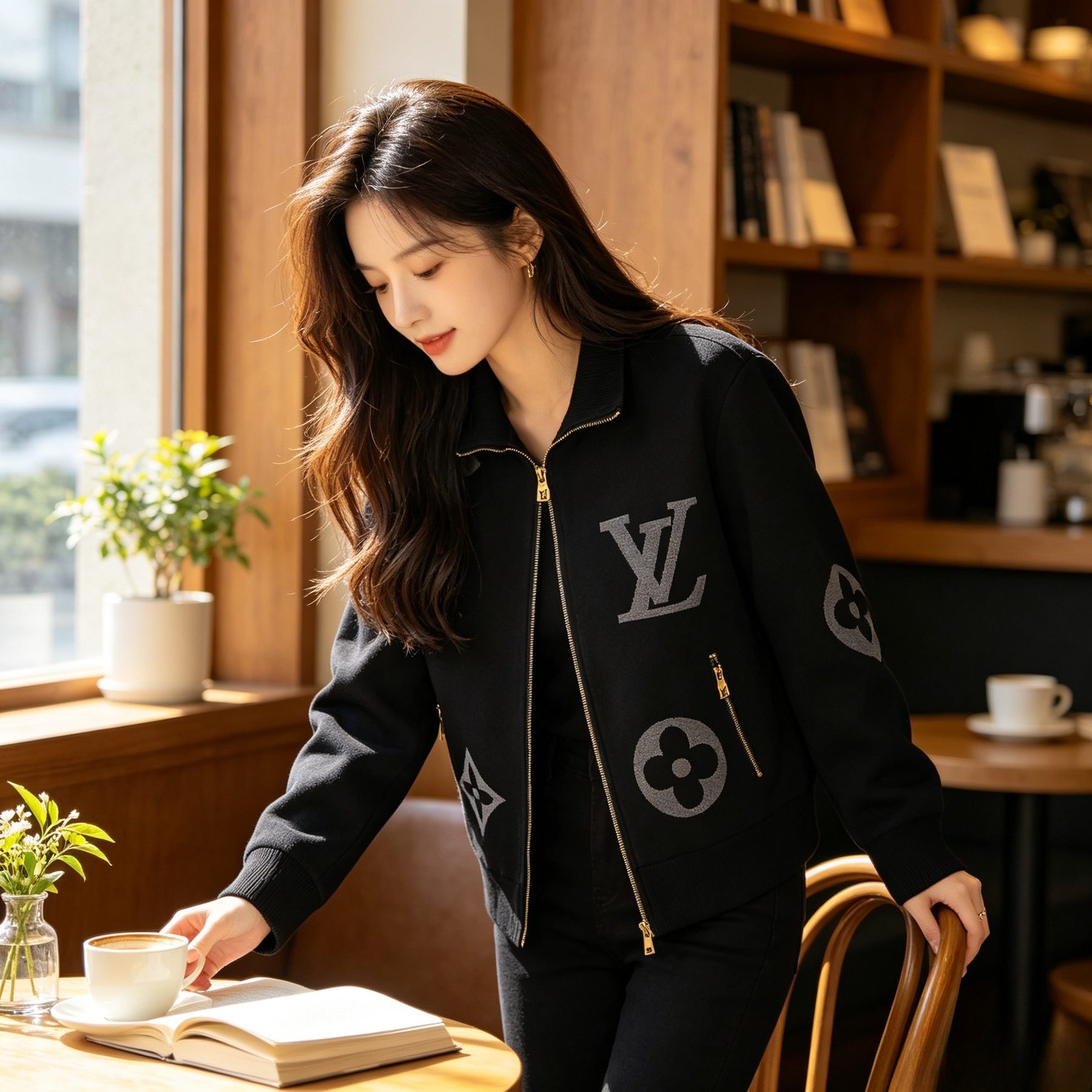 Louis Vuitton Oversized Logo Jacquard Stand Collar Knit Jacket