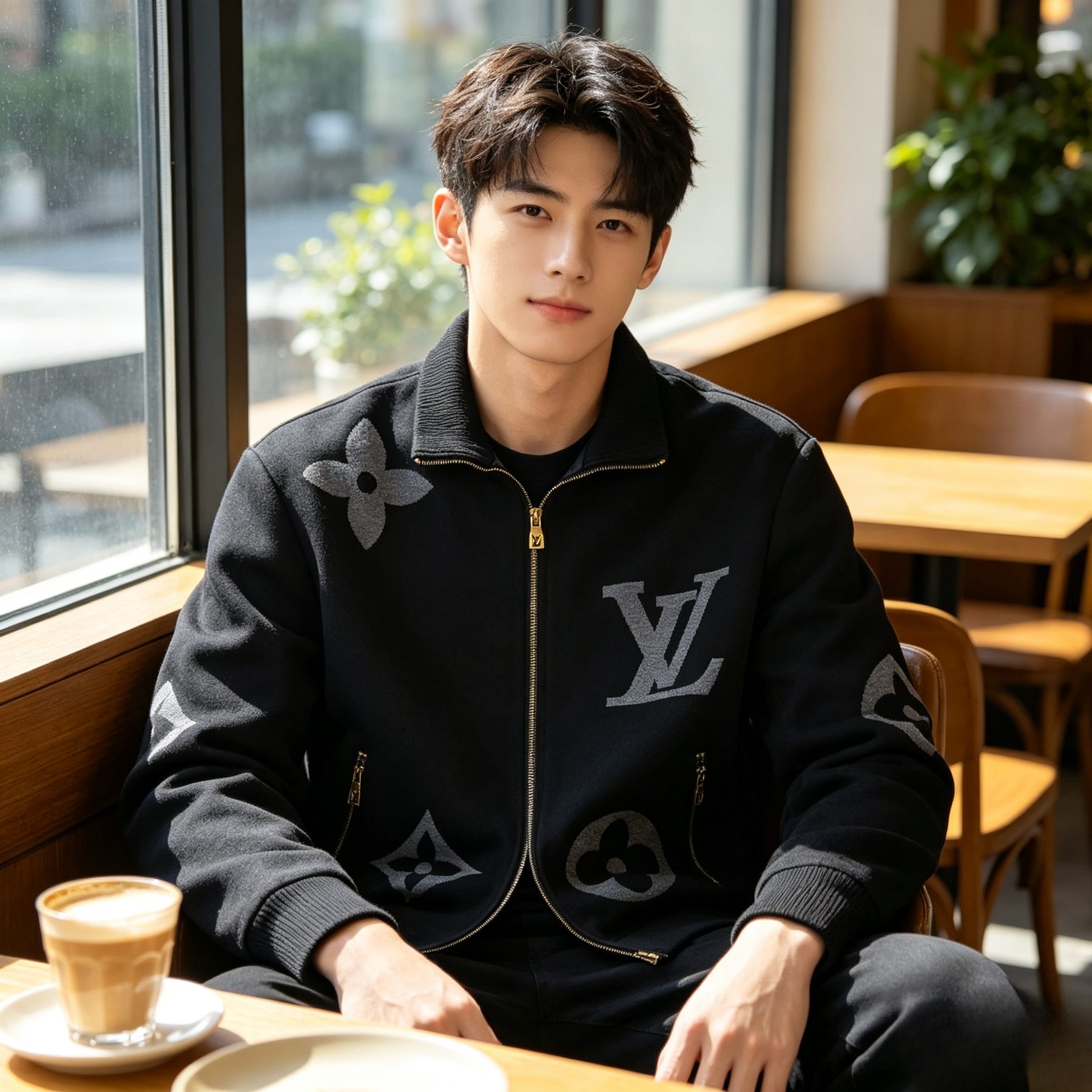 Louis Vuitton Oversized Logo Jacquard Stand Collar Knit Jacket