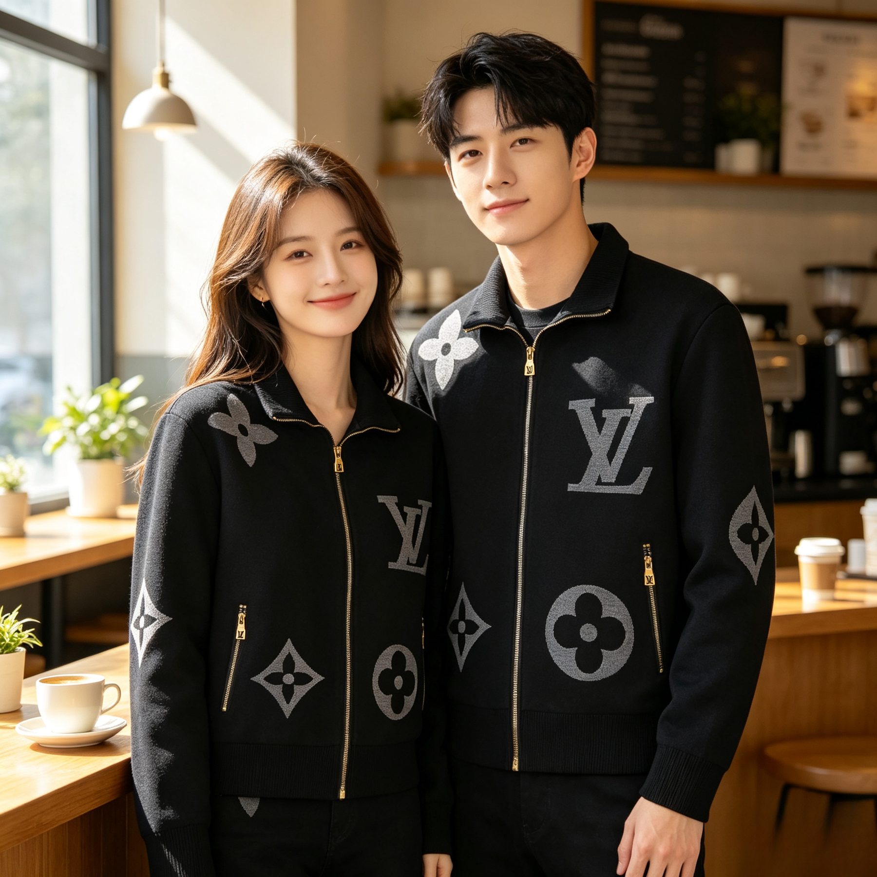 Louis Vuitton Oversized Logo Jacquard Stand Collar Knit Jacket