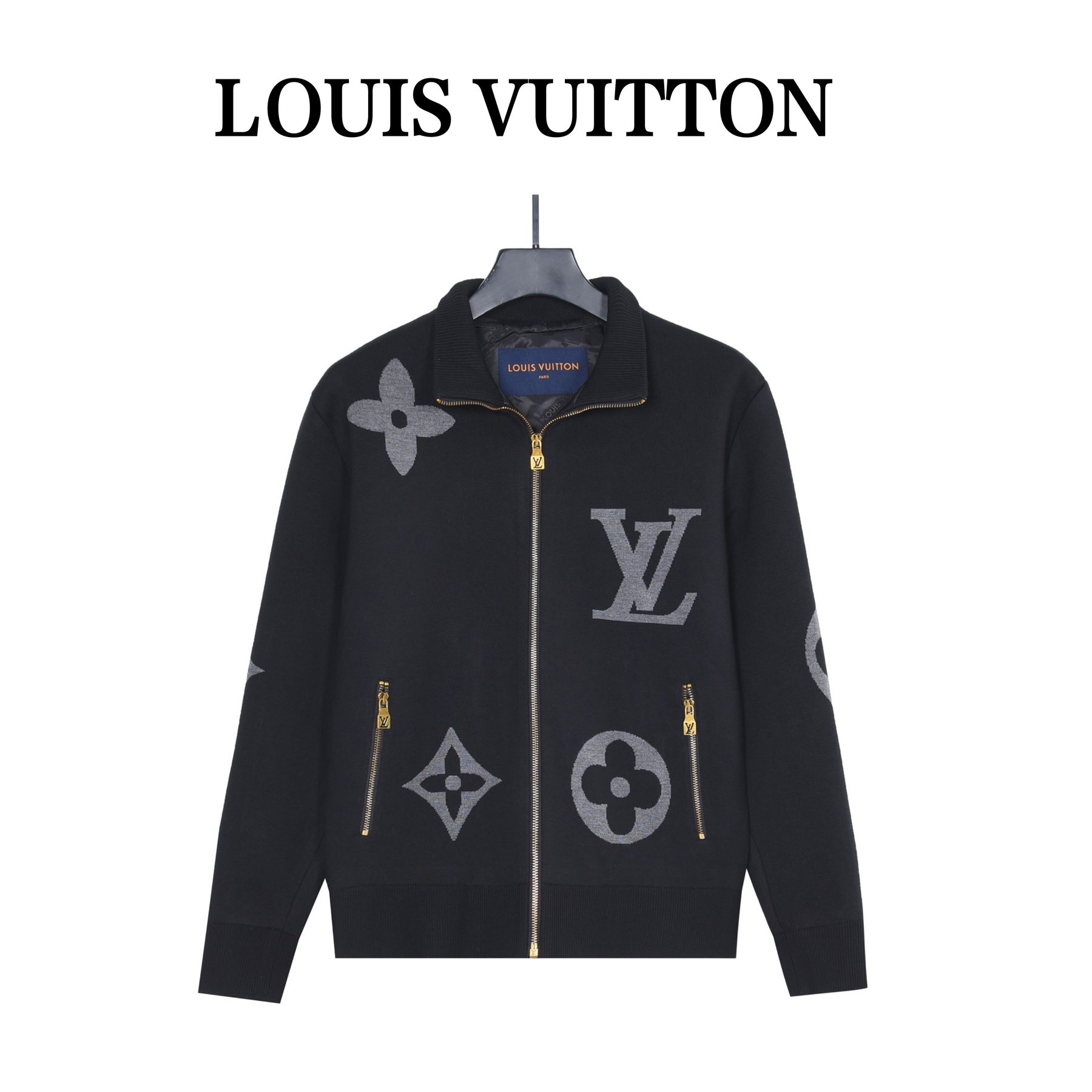 Louis Vuitton Oversized Logo Jacquard Stand Collar Knit Jacket