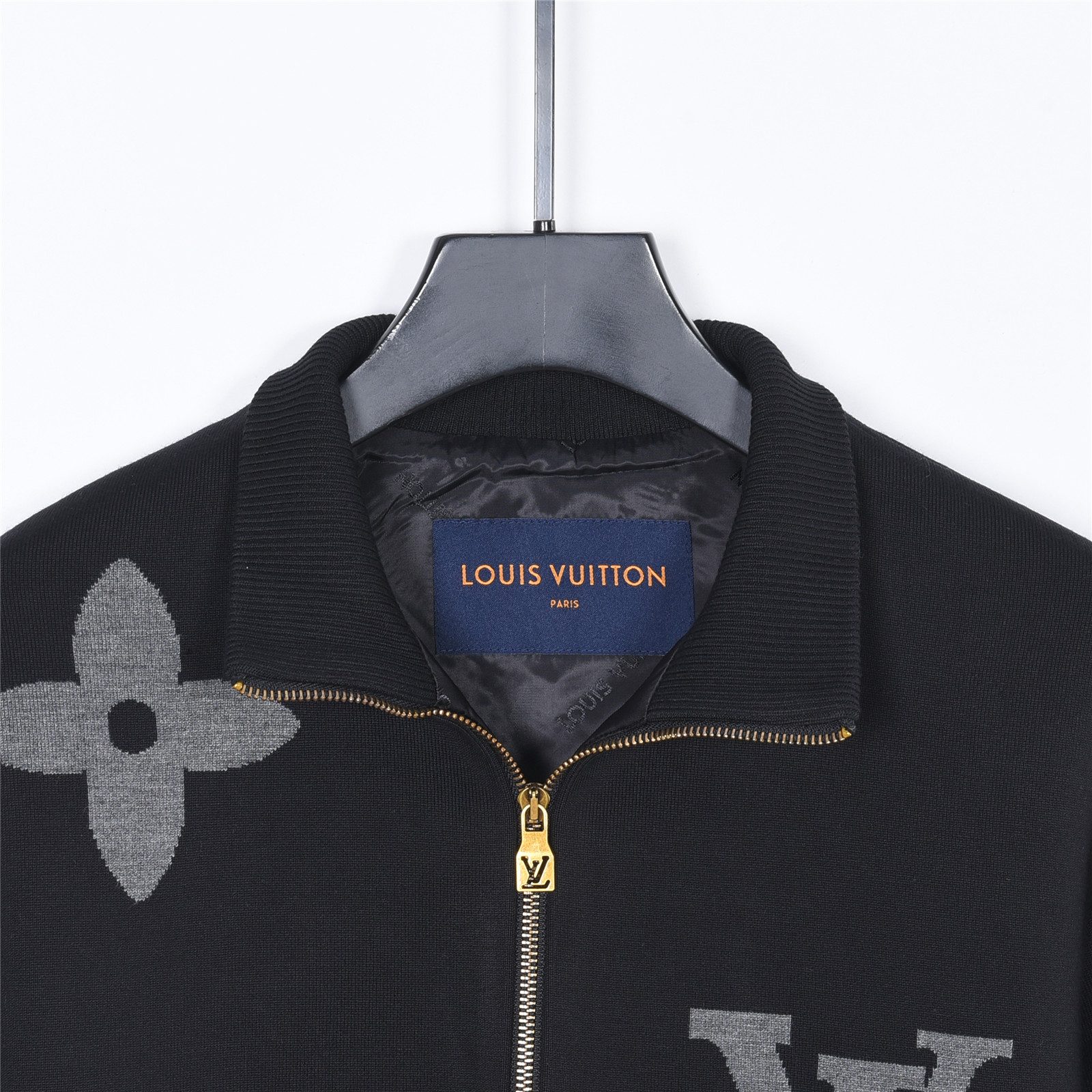 Louis Vuitton Oversized Logo Jacquard Stand Collar Knit Jacket