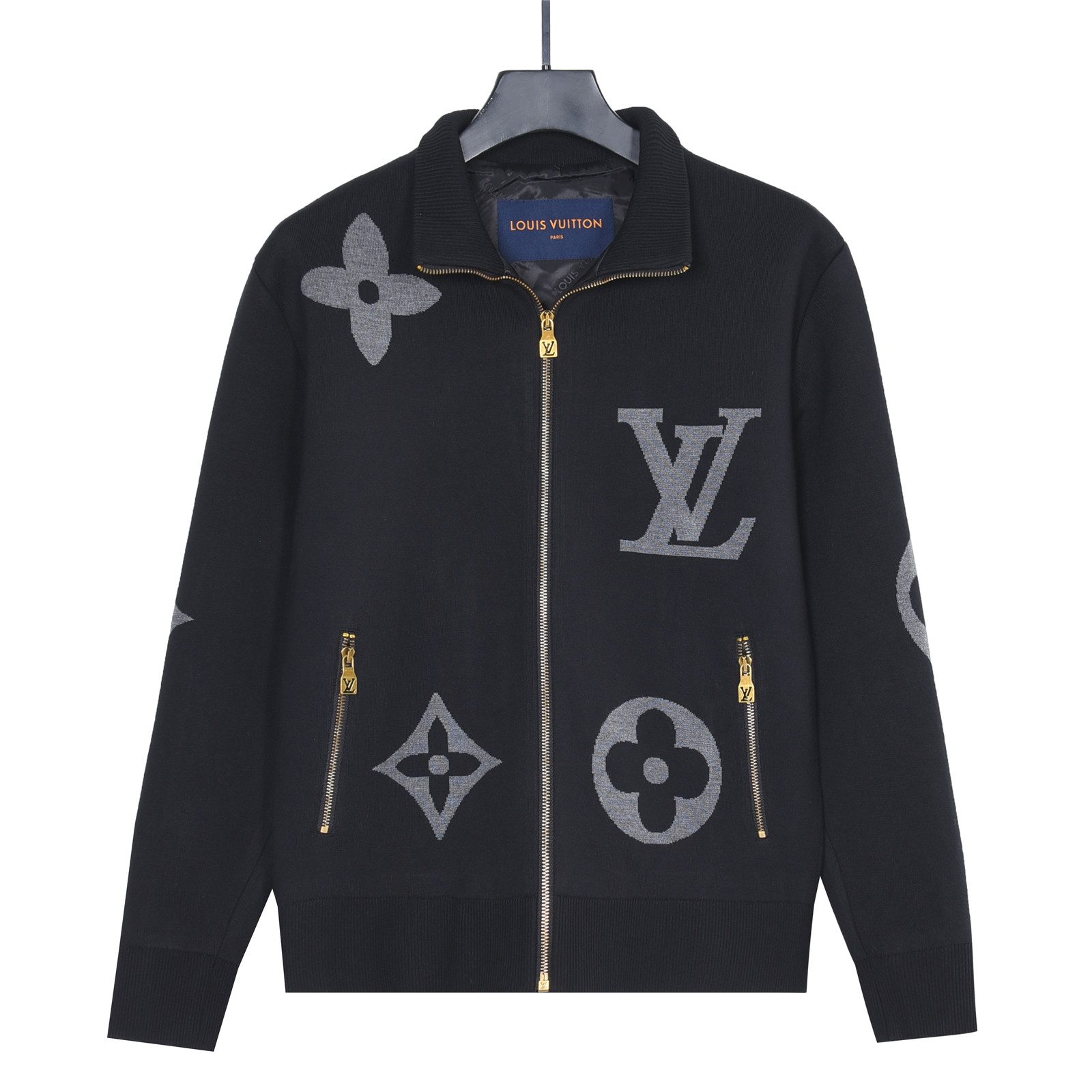 Louis Vuitton Oversized Logo Jacquard Stand Collar Knit Jacket
