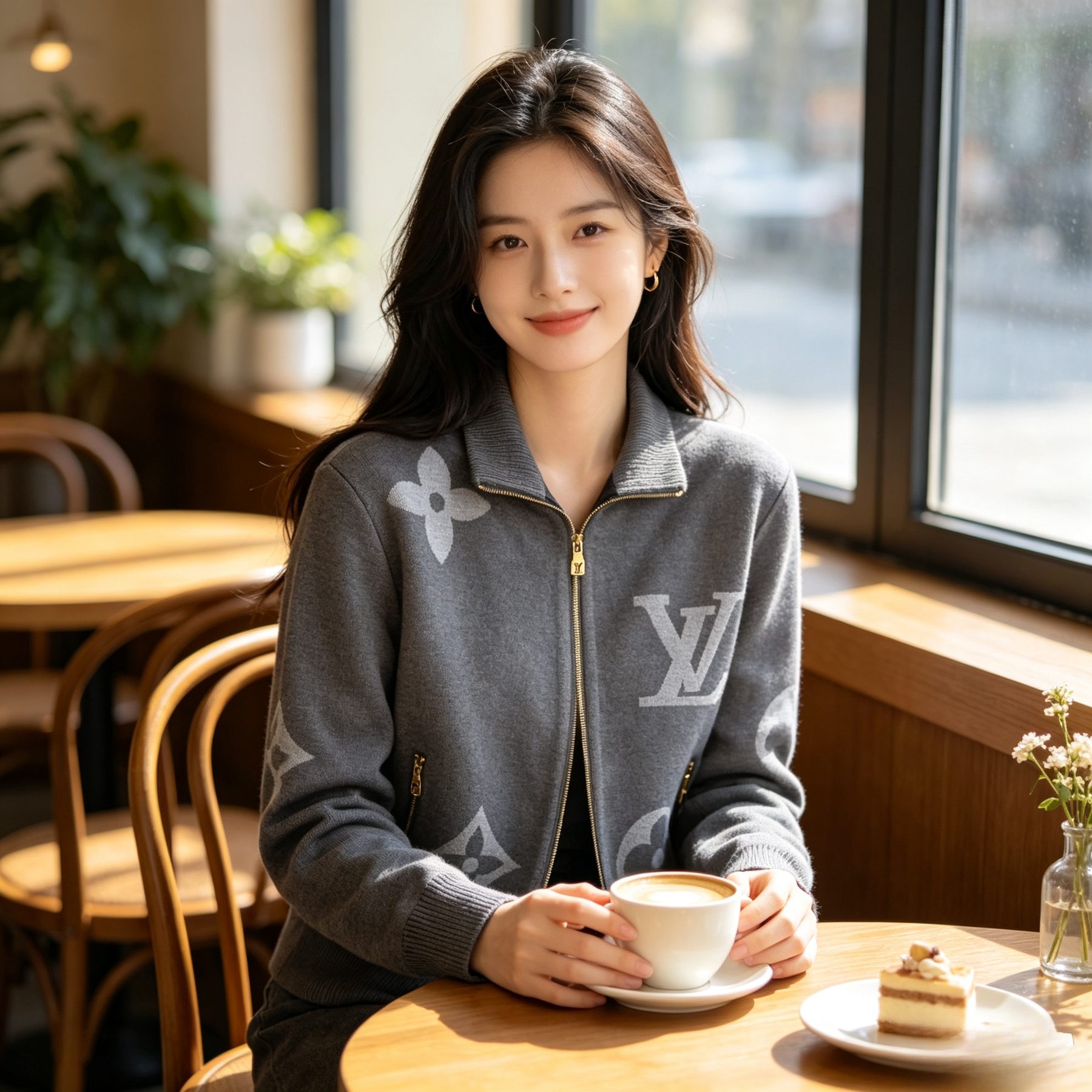Louis Vuitton Oversized Logo Jacquard Stand Collar Knit Jacket