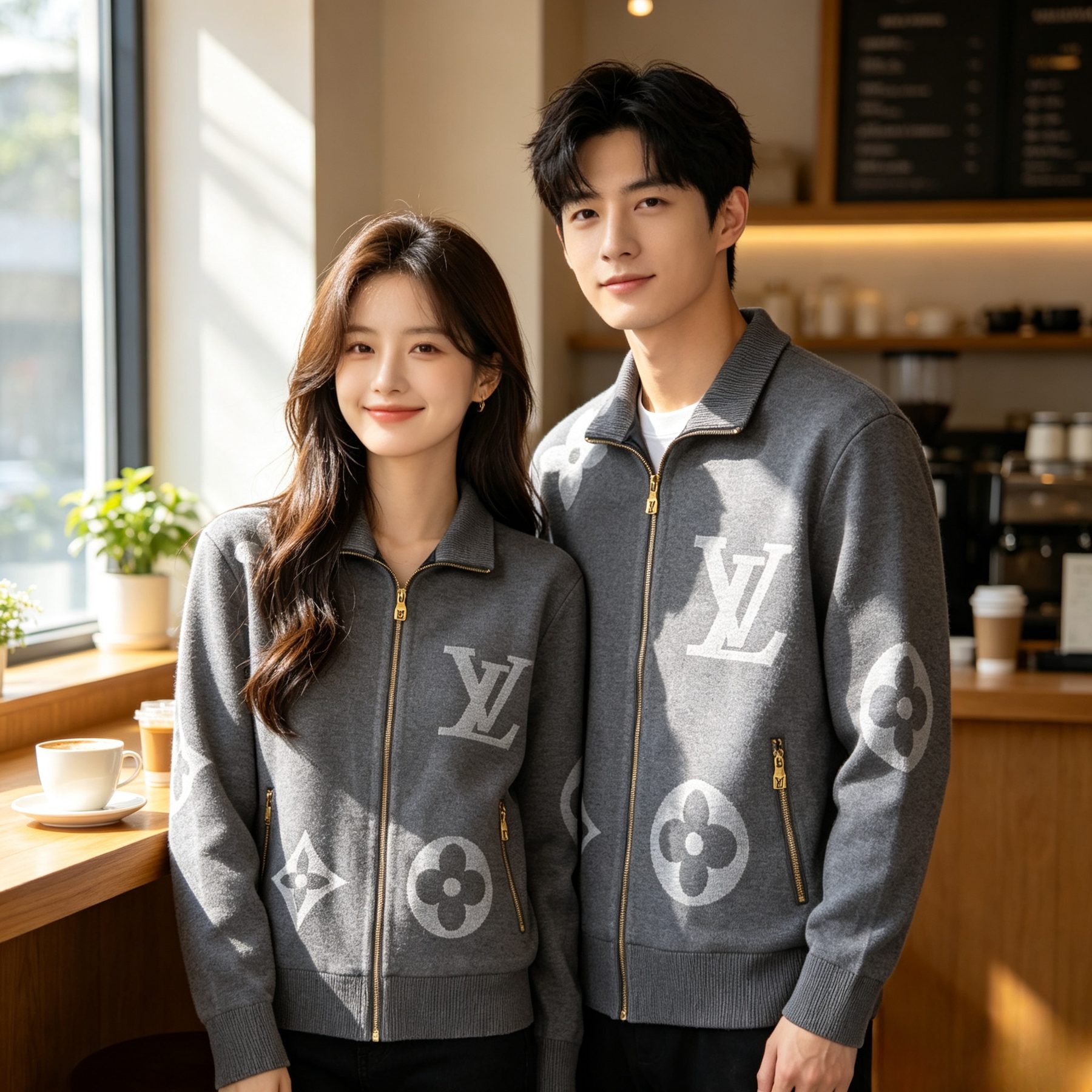 Louis Vuitton Oversized Logo Jacquard Stand Collar Knit Jacket