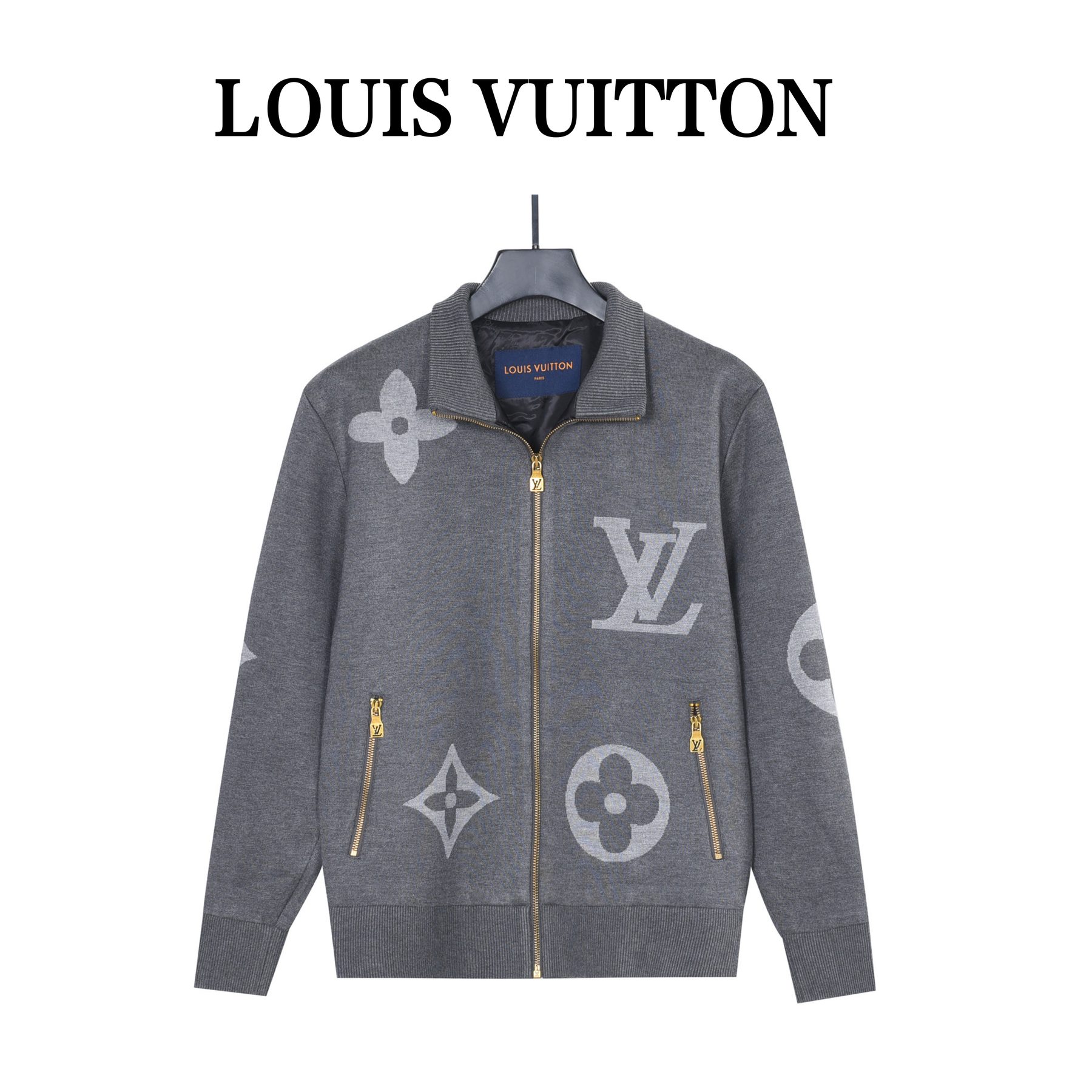 Louis Vuitton Oversized Logo Jacquard Stand Collar Knit Jacket