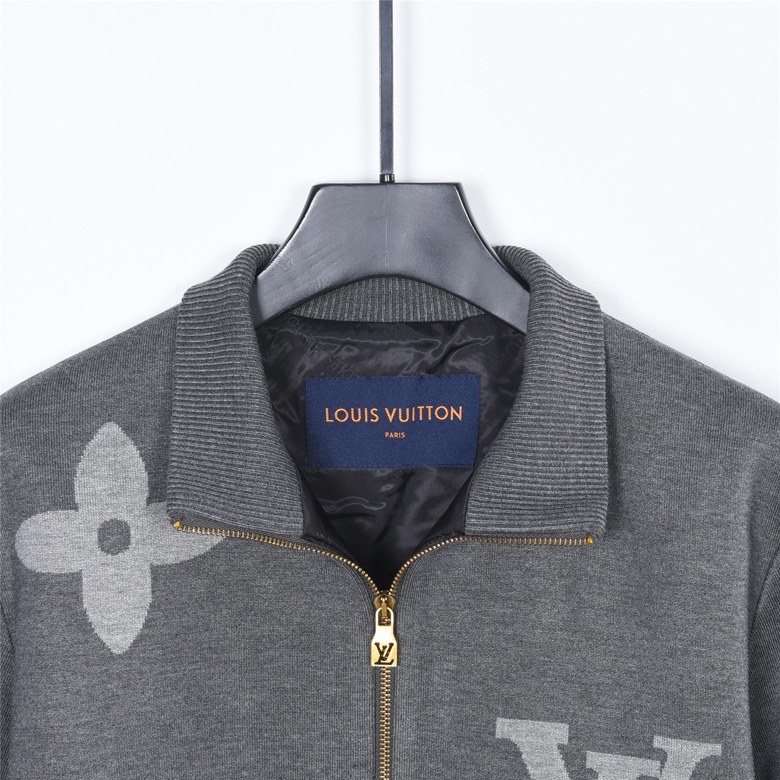 Louis Vuitton Oversized Logo Jacquard Stand Collar Knit Jacket