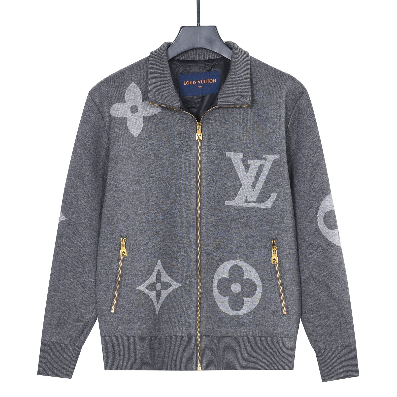 Louis Vuitton Oversized Logo Jacquard Stand Collar Knit Jacket