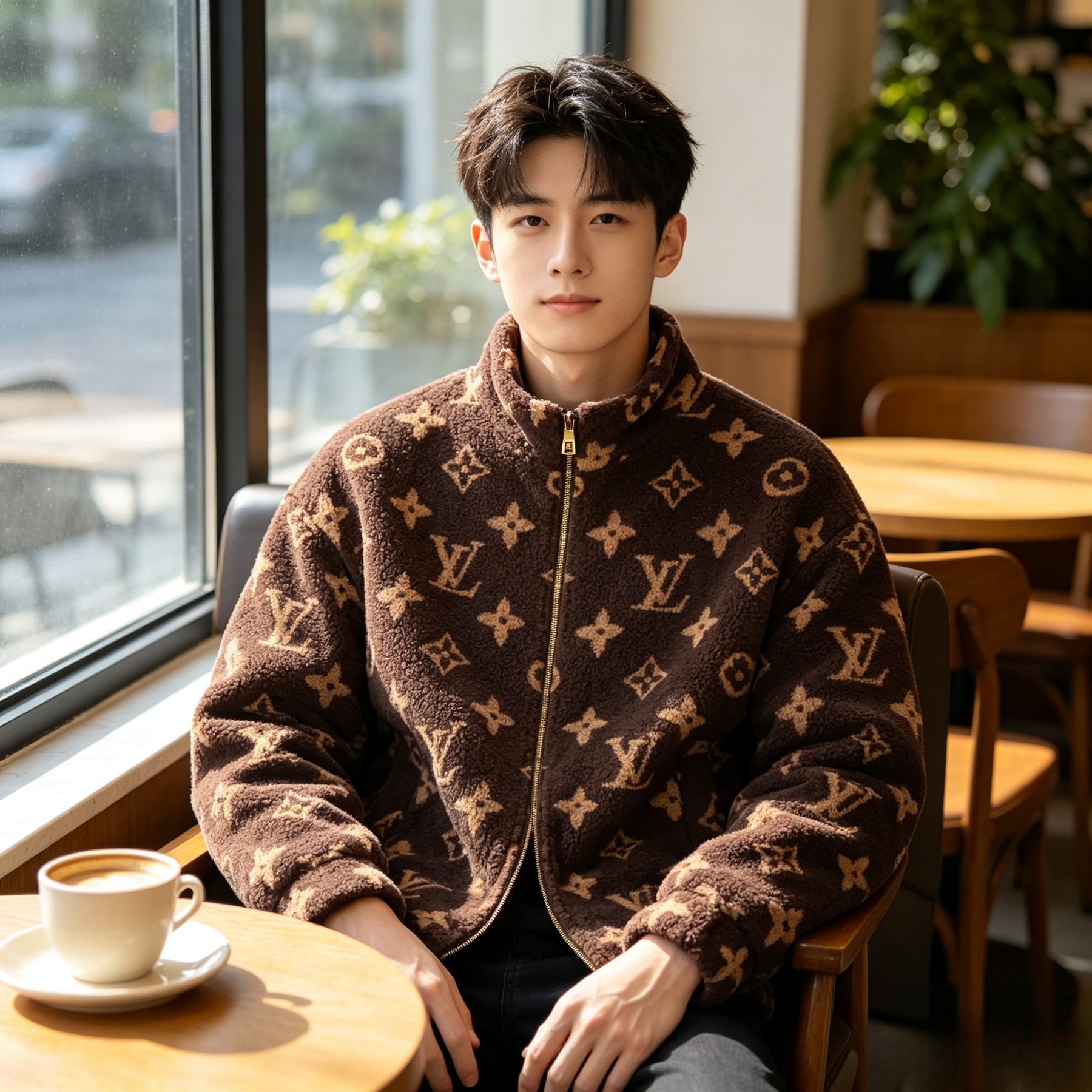 Louis Vuitton Dark Brown Monogram Teddy Fleece Stand Collar Jacket