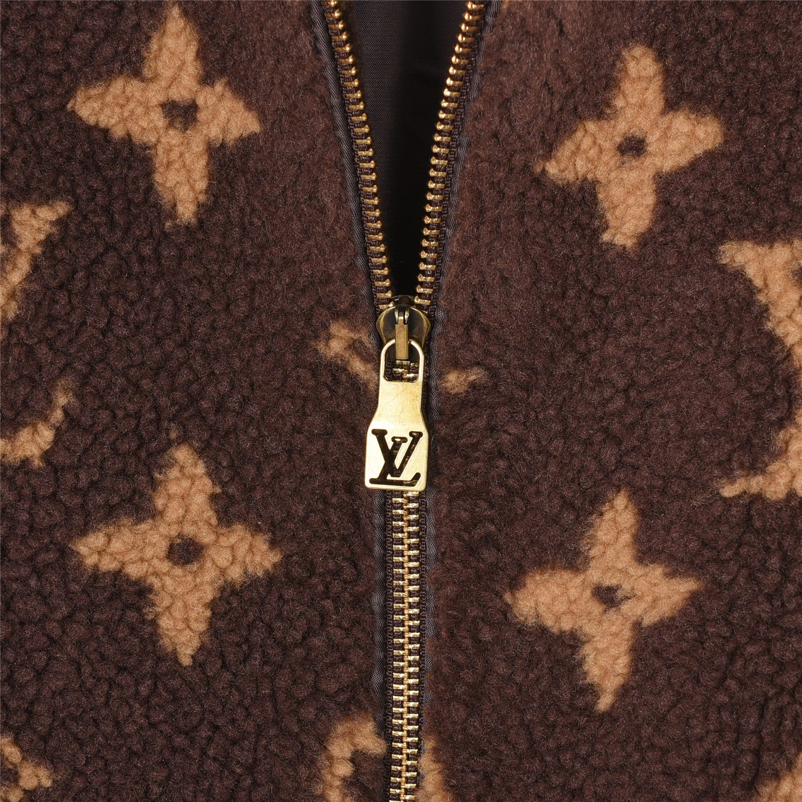 Louis Vuitton Dark Brown Monogram Teddy Fleece Stand Collar Jacket