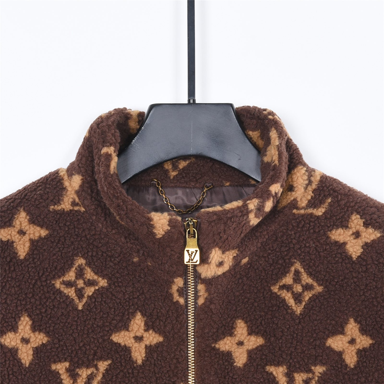 Louis Vuitton Dark Brown Monogram Teddy Fleece Stand Collar Jacket