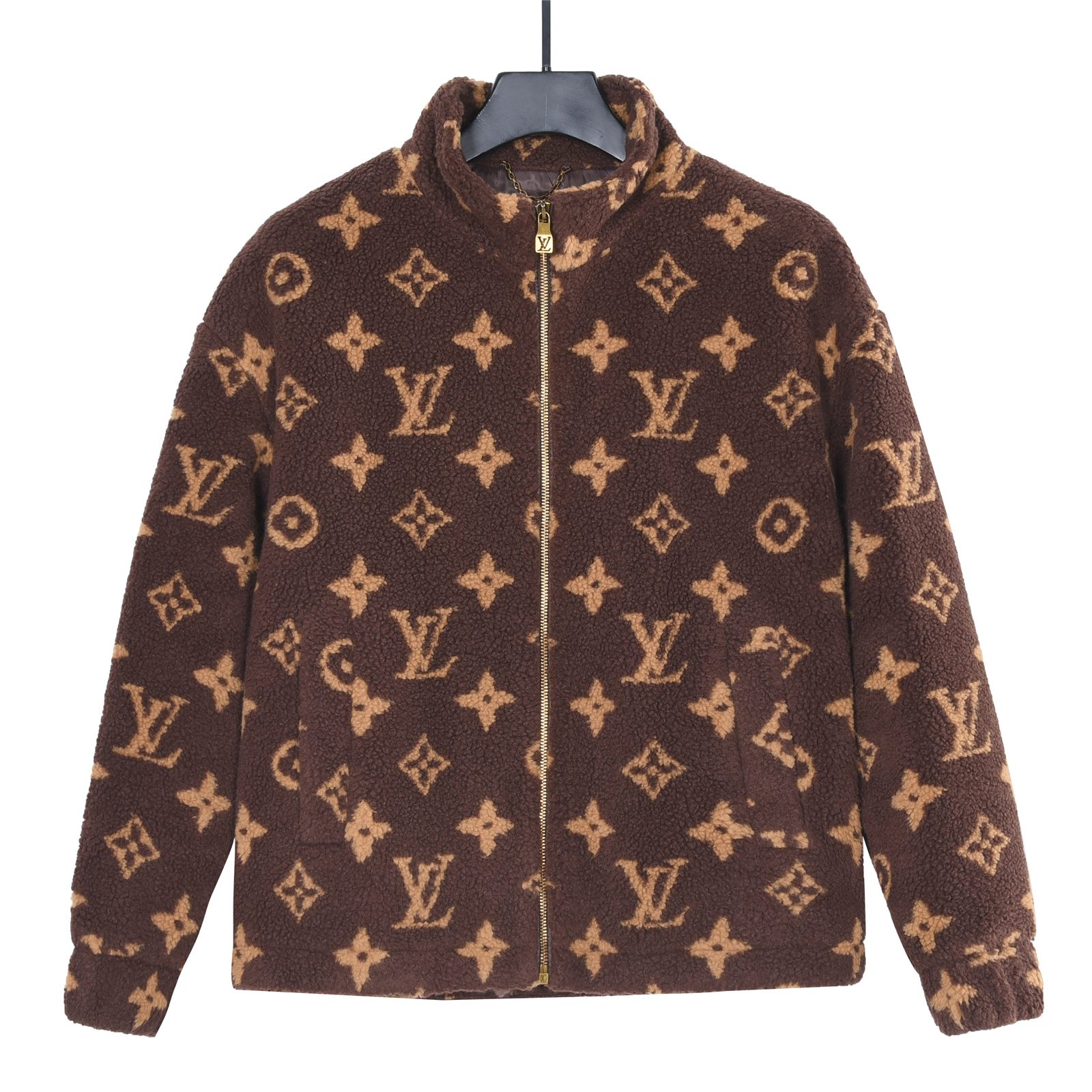 Louis Vuitton Dark Brown Monogram Teddy Fleece Stand Collar Jacket