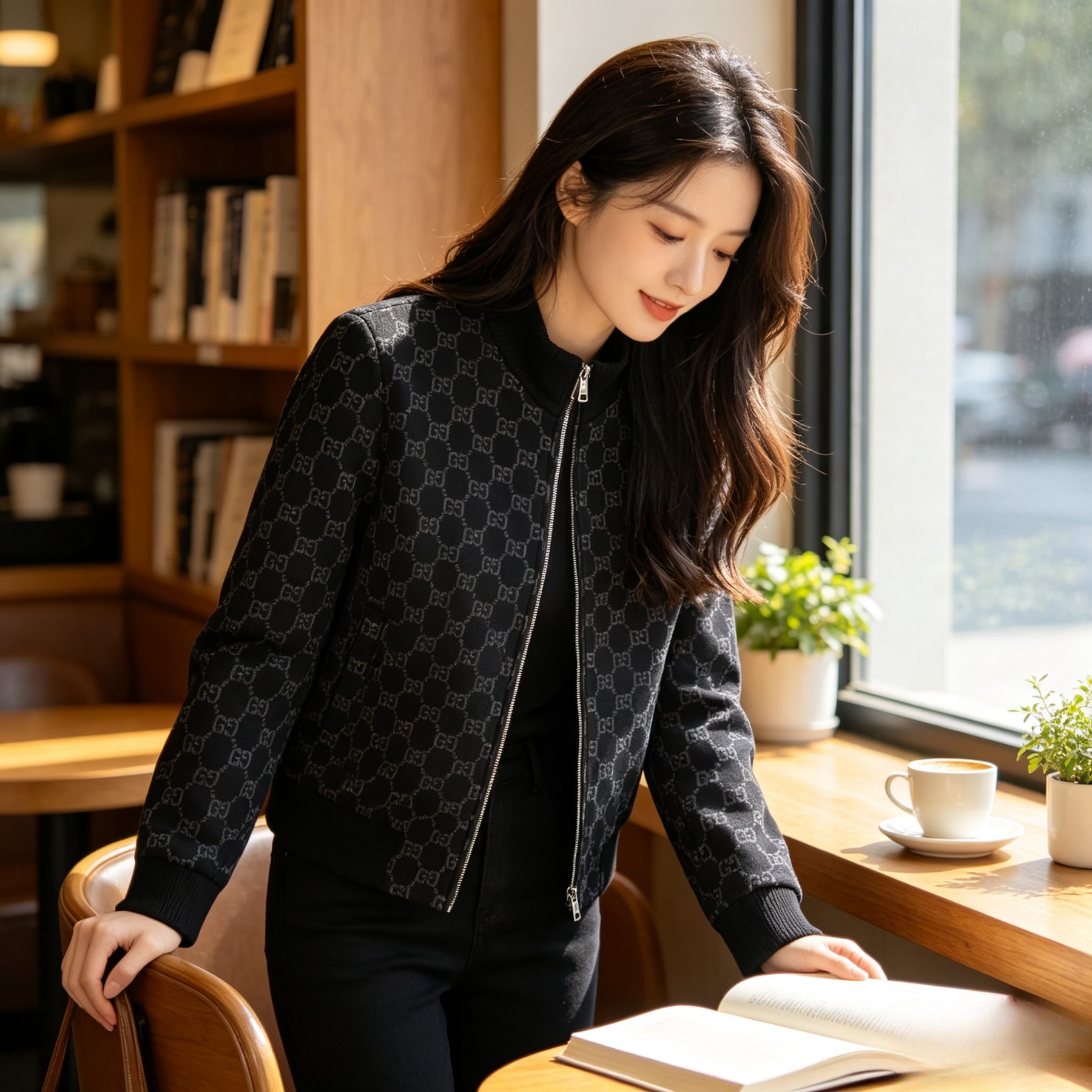 Gucci GG Monogram Jacquard Knit Baseball Collar Jacket
