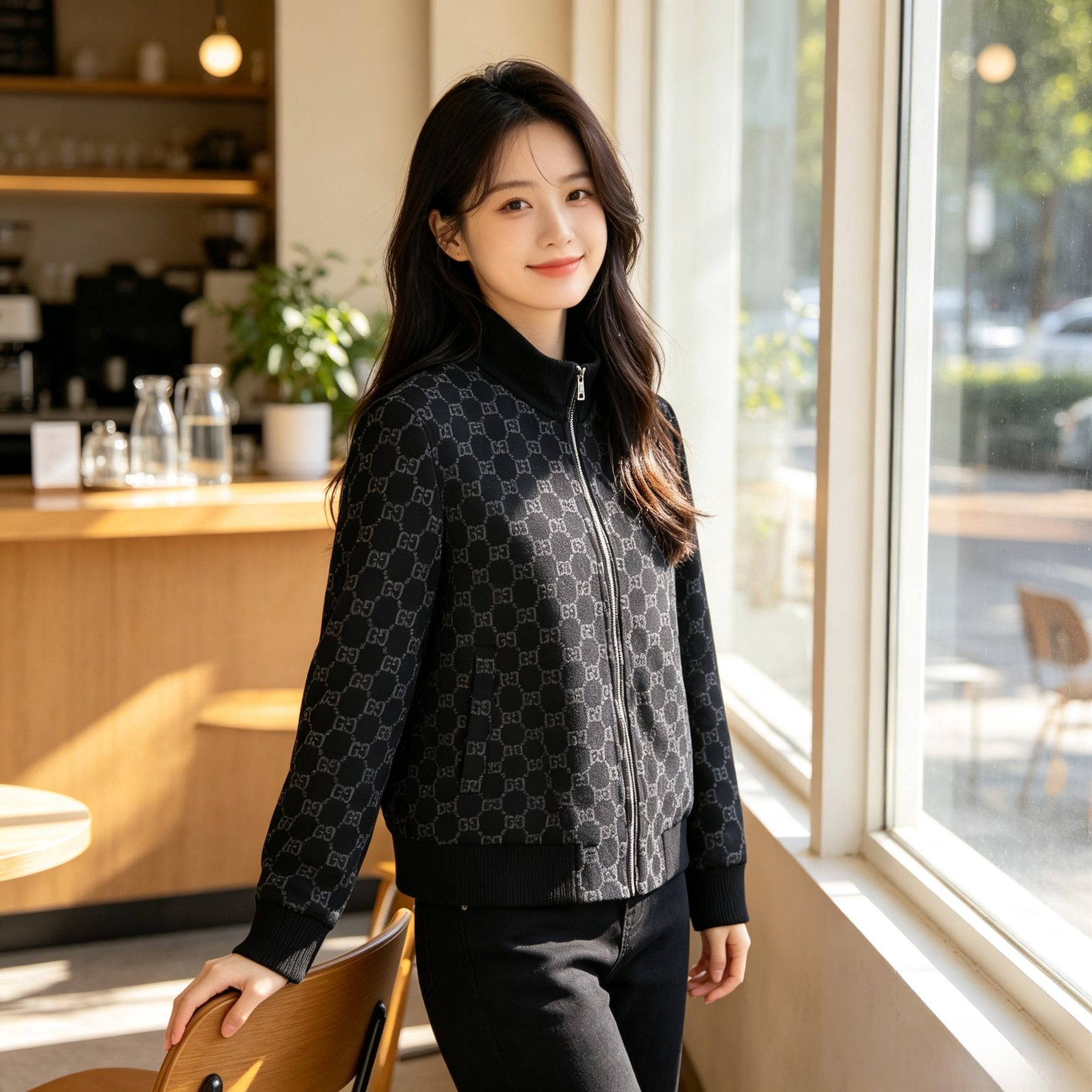 Gucci GG Monogram Jacquard Knit Baseball Collar Jacket
