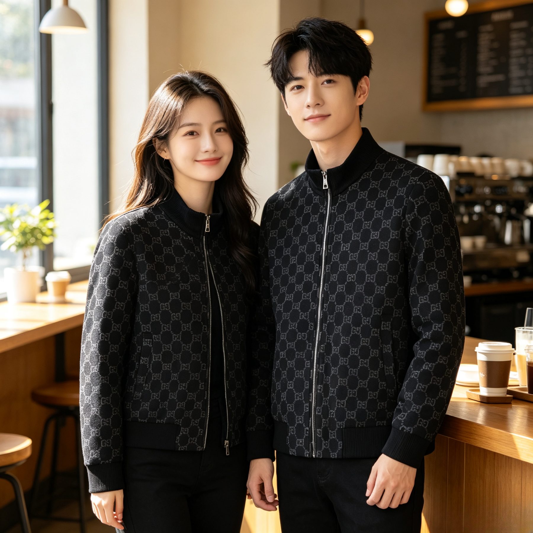 Gucci GG Monogram Jacquard Knit Baseball Collar Jacket