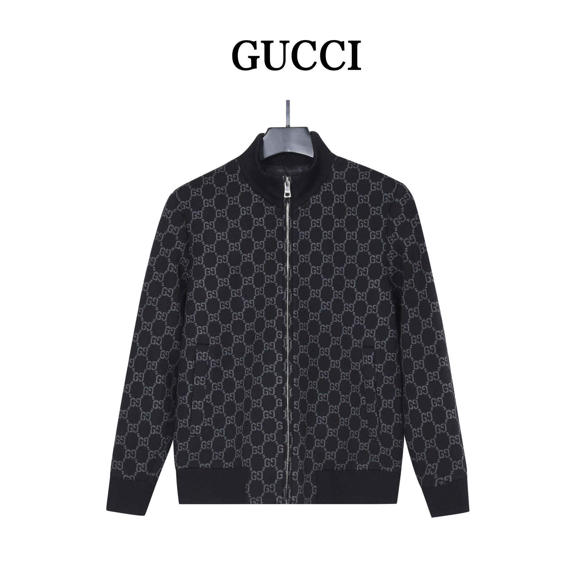 Gucci GG Monogram Jacquard Knit Baseball Collar Jacket