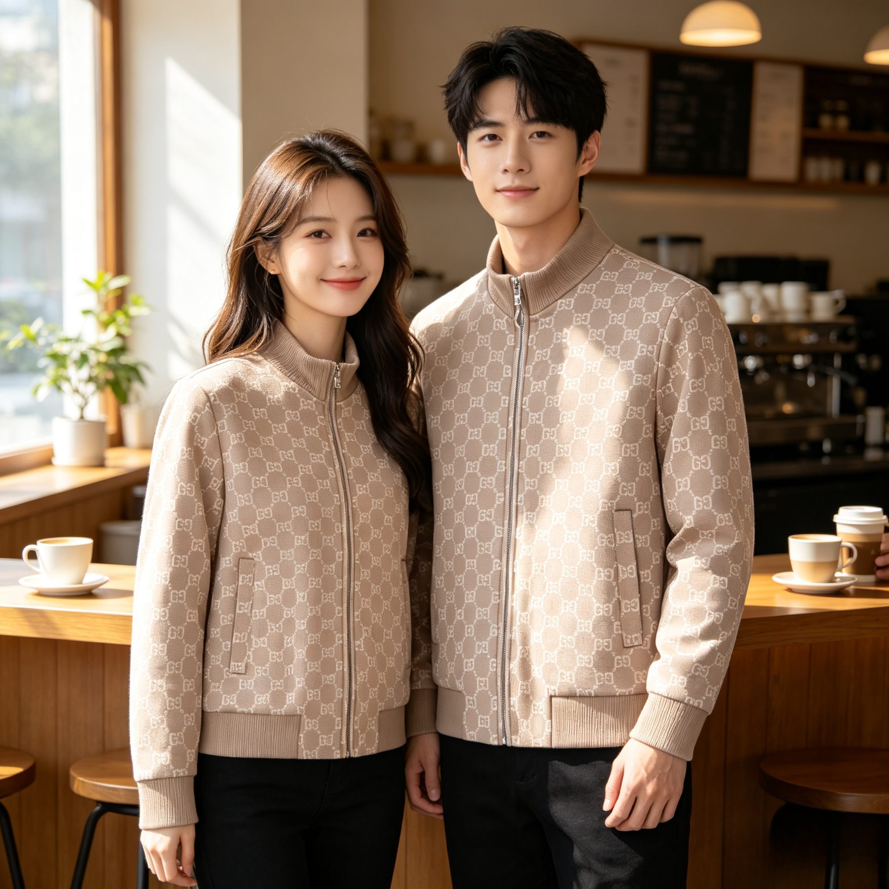 Gucci GG Monogram Jacquard Knit Baseball Collar Jacket