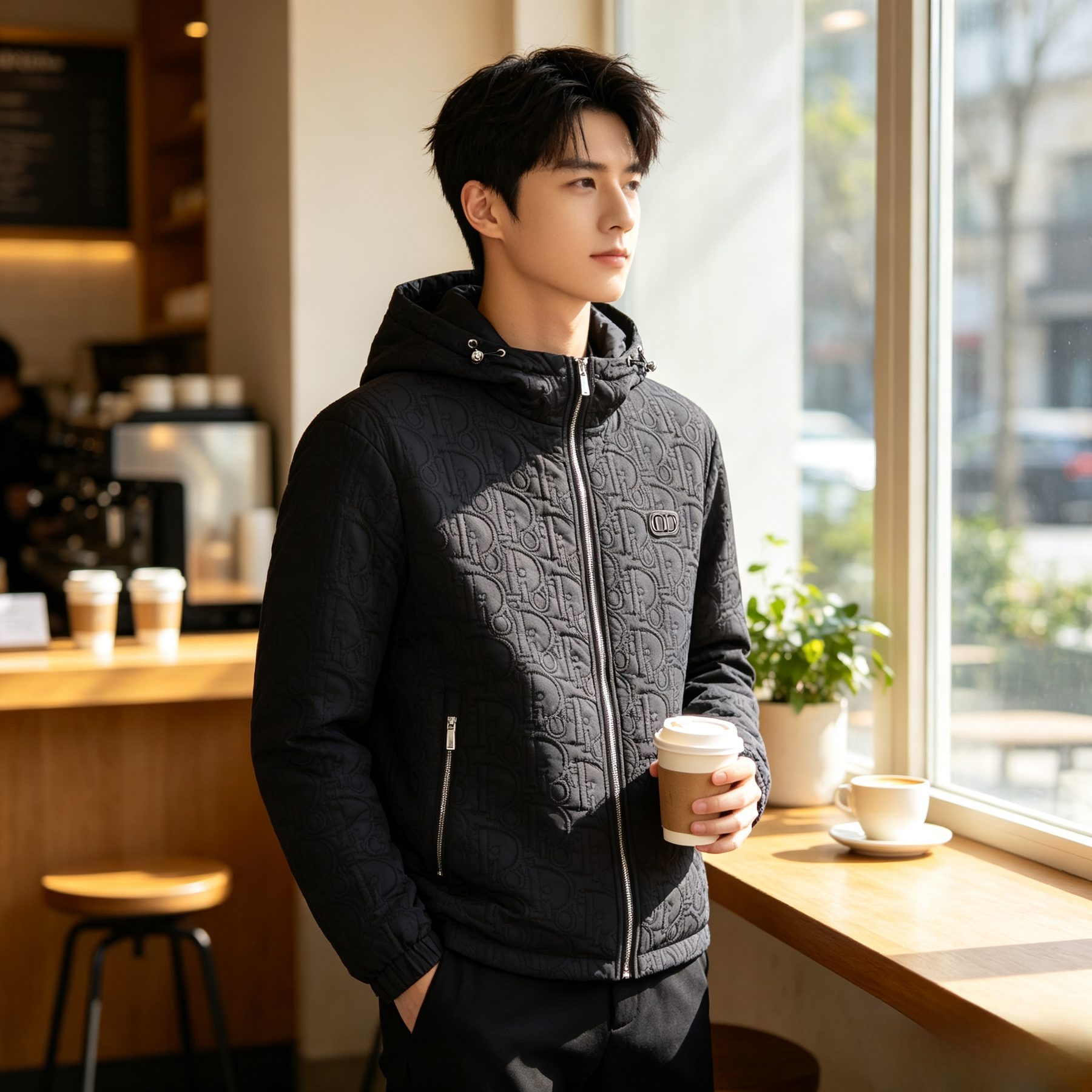 Dior Embossed Quilted CD Hooded Zip Jacket