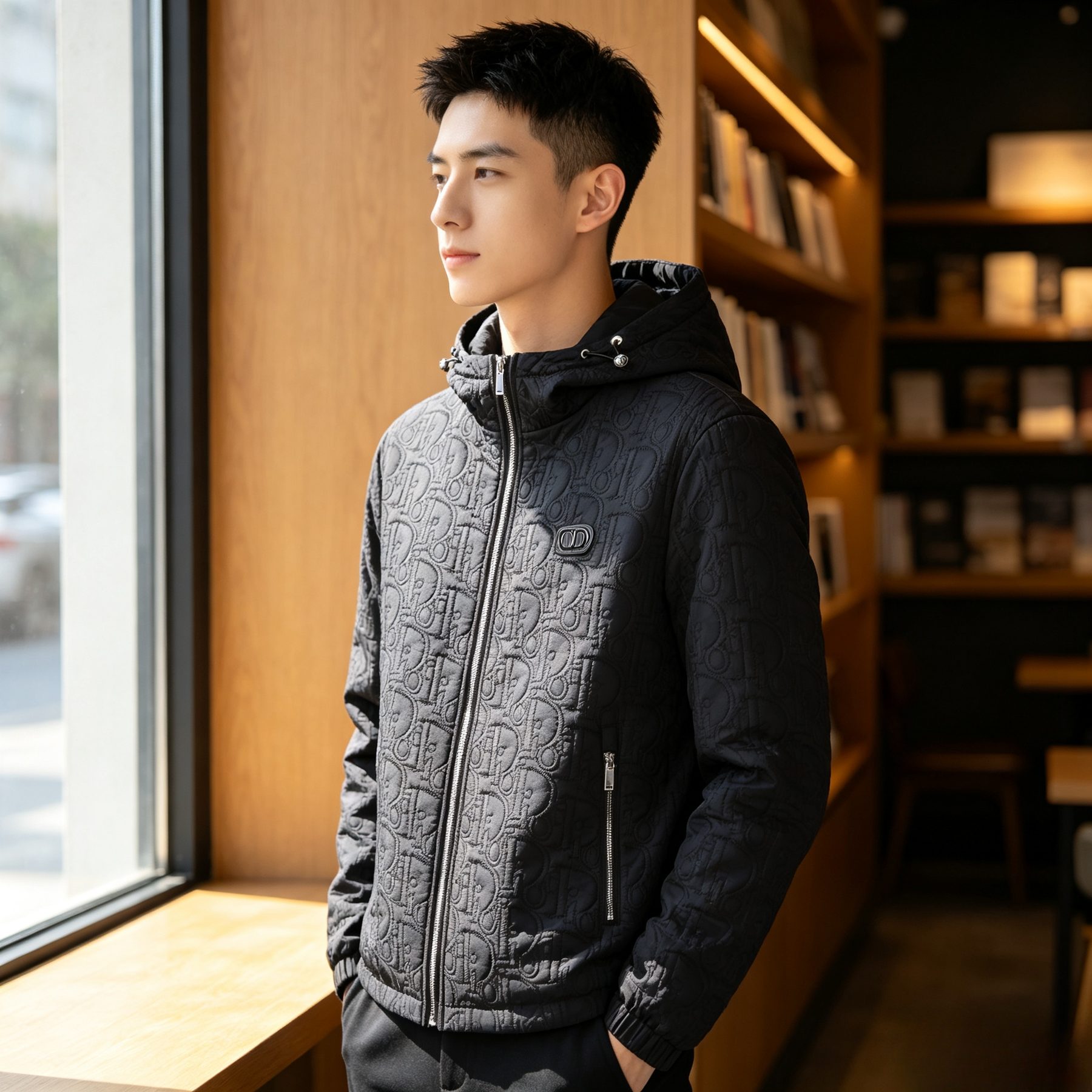 Dior Embossed Quilted CD Hooded Zip Jacket